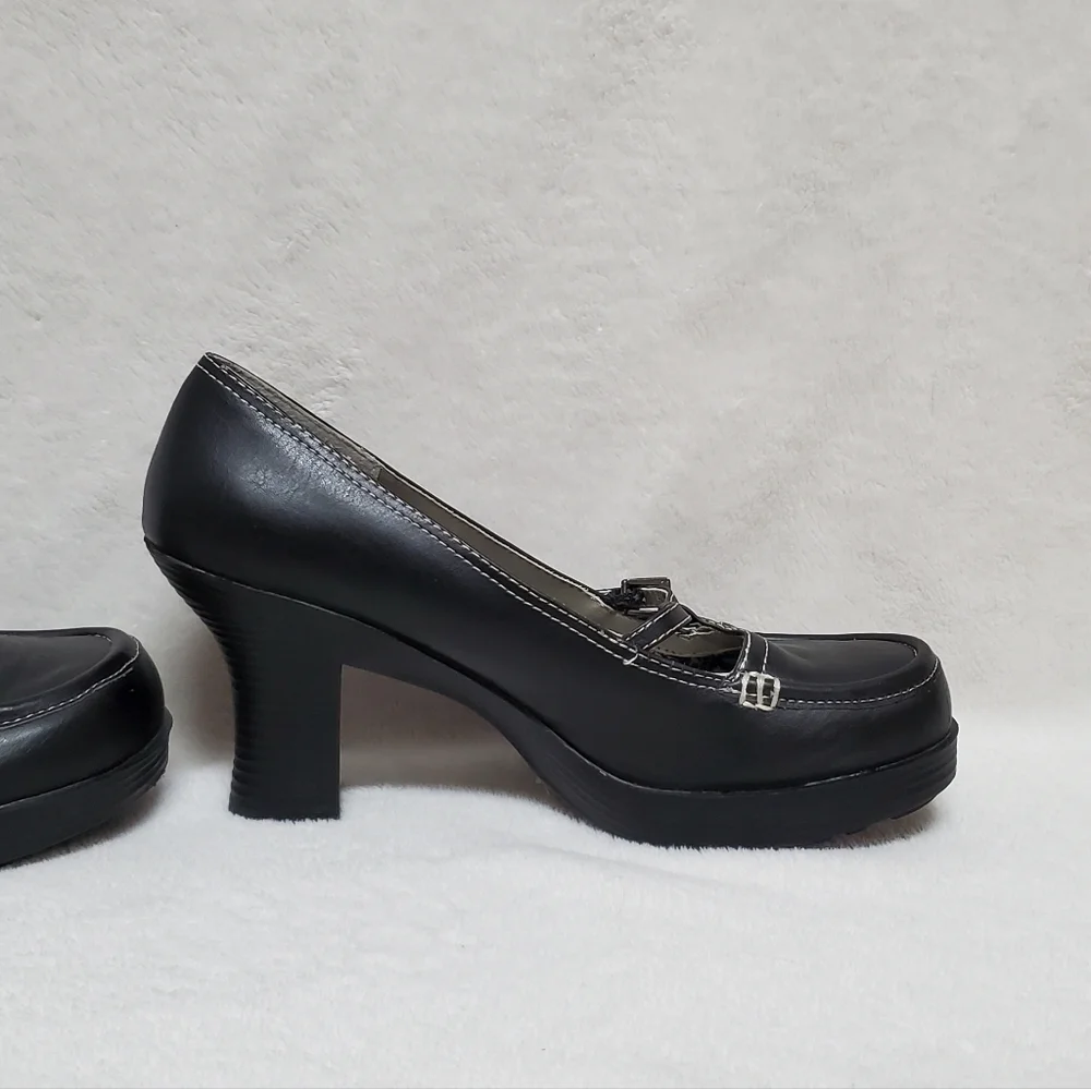 VINTAGE 90s Maurices Black Vegan Leather Platform Chunky Heel Maryjane Shoes 10